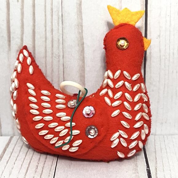 Vintage Bucilla Felt Sequins Beads Exotic Bird Christmas Ornament Lot of 2 - Picture 12 of 13